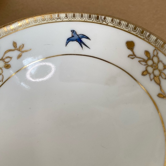 Vtg Nippon Hand Painted Small Bowl Saucer and Dessert Plate Gold Blue Birds - Picture 8 of 13